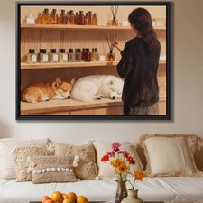 Corgi Samoyed Oil Painting Dog Art Wall Decor Cozy Living Room Canvas Print