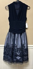 SL FASHIONS Illusion Soutache Trim Party Dress Navy Size 6 Womens Dress NWT