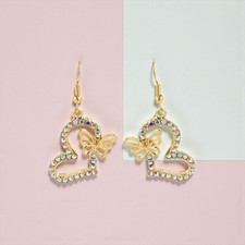 Fashion Heart Rhinestone Drop Earrings Butterfly Heart Elegant Jewelry