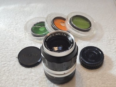 Nikon Nikkor-Q Auto 135mm f/3.5 Lens W/ Both Caps, Filters, Clean 