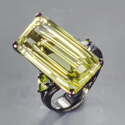 Handmade 15 ct+ Natural Lemon Quartz Ring 925 Sterling Silver Size 7.5 /R440438