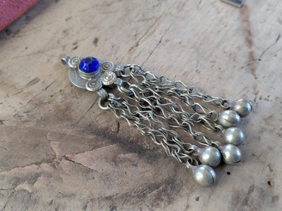 Vintage Kuchi Tribal Coin Pendant Blue Center (19308)