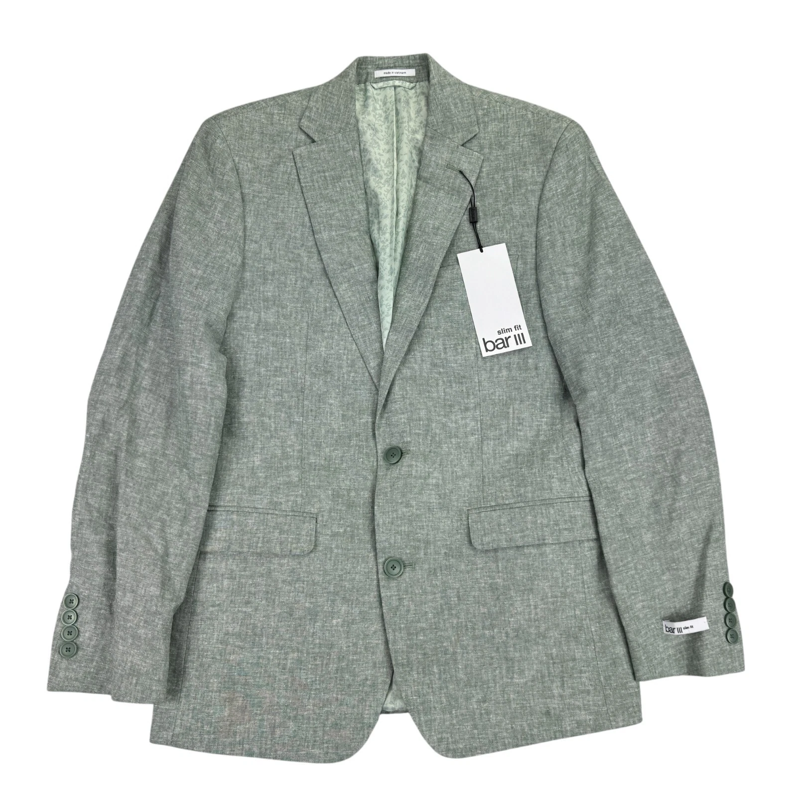 Bar III Mens Slim Fit Linen Cotton Solid Suit Jacket Green 36R