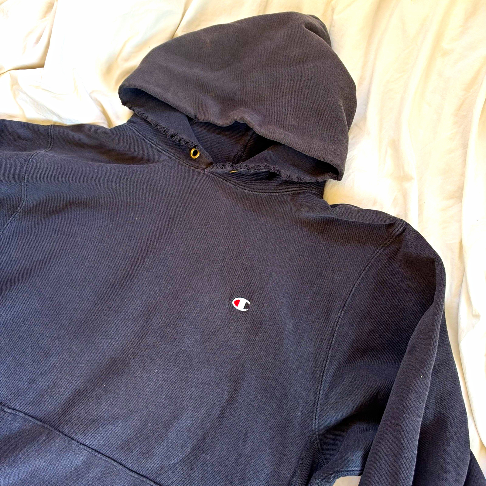 Vintage 80s Champion Reverse Weave Men’s Black Pullover Hoodie Logo Made USA XXL
