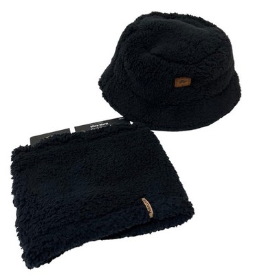 Turtle Fur Black Comfort Lush Fleece Bucket Hat and Neck Warmer Set 791482-101
