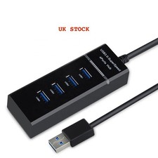 USB 4 PORT HUB 3.0 BLACK HIGH SPEED MULTI SPLITTER ADAPTER DESKTOP FOR PC LAPTOP