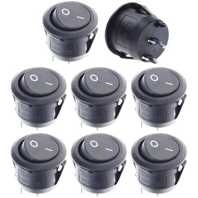 8 Pcs SPST Snap-in ON-Off 2 Pin Round Snap Rocker Boat Switch Black AC 250V 6A 1