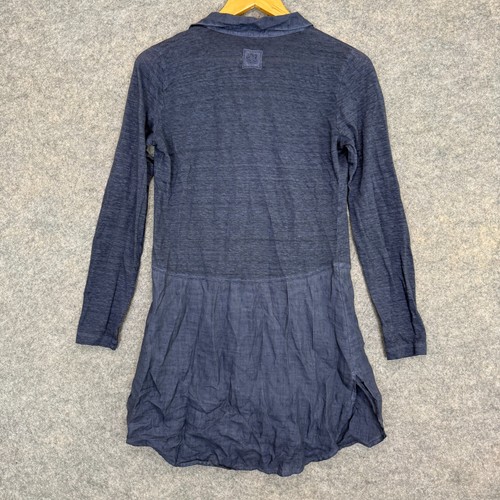 120% Lino Tunic Dress Womens Small 100% Flax Linen Button Up Navy Italian $325 - Picture 10 of 16