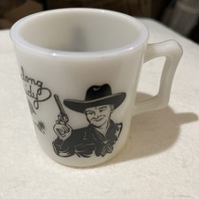 Both. 1950’s Hazel Atlas Hop Along Cassidy Milk Glass W/ Black Graphic/