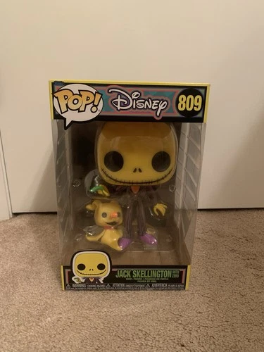 Funko Pop 10” Jack Skellington With Zero #809 Blacklight Jumbo Figure Disney New