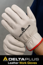 Leather Work Gloves Drivers Pilot Wing Cowhide Natural Grain Cream by DELTA PLUS