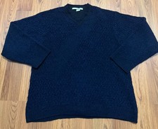 Perry Ellis Sweater Mens Large V Neck Textured Knit Made In Italy Acrylic Wool