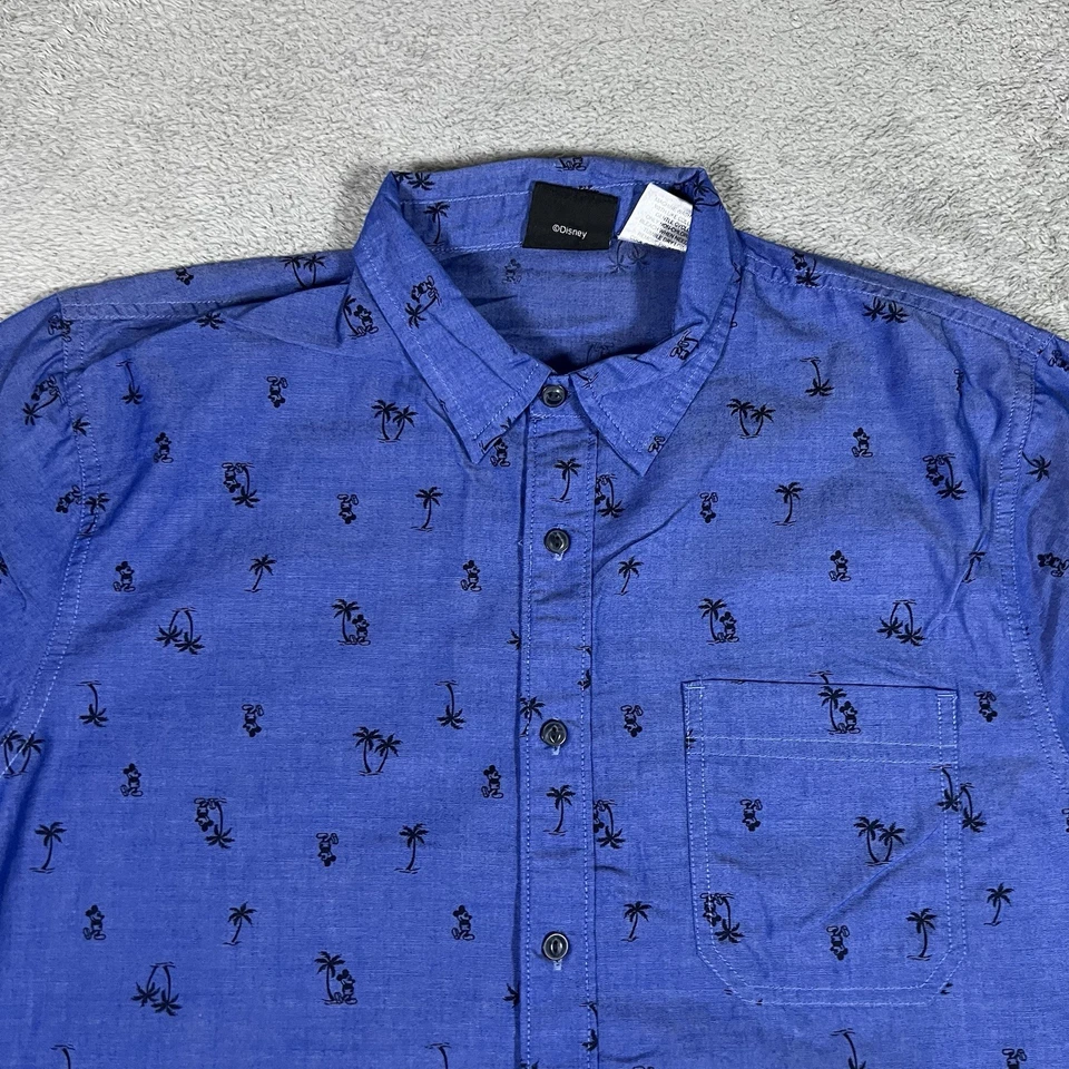 Camisa Disney Mickey Mouse Para Hombres Mediana Azul Abotonada Manga Corta Palmas Informal Foto 2 de 4