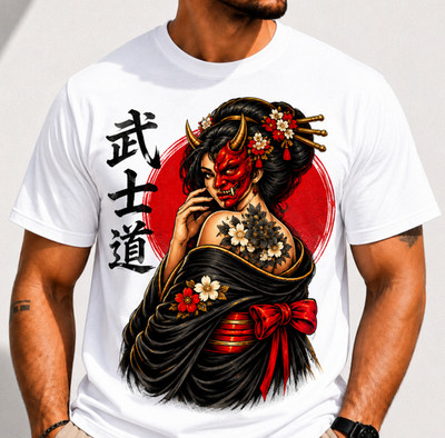 Geisha Oni Mask Shirt Samurai Girl Japanese Streetwear Tee