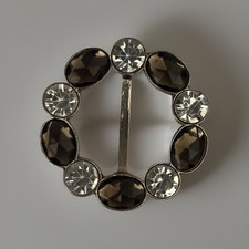 Vintage WY SilverTone SmokyQuartz, Clear Crystal Decorate Scarf Belt Slide 2