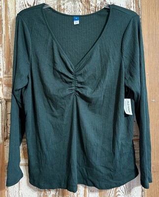 Womens Juniors Old Navy Long-Sleeve Cinched-Front Rib-Knit T-Shirt - Green - 3X
