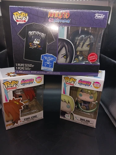 FUNKO POP! NARUTO SHIPPUDEN Orochimaru  & Tee Shirt LG / Choji/ INOJIN/2 3D Shel