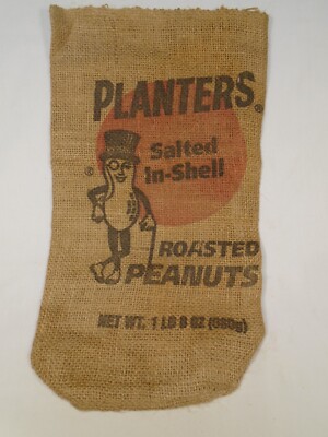 VINTAGE PLANTERS MR PEANUT 1 1/2 LBS BURLAP SACK NEW UNUSED