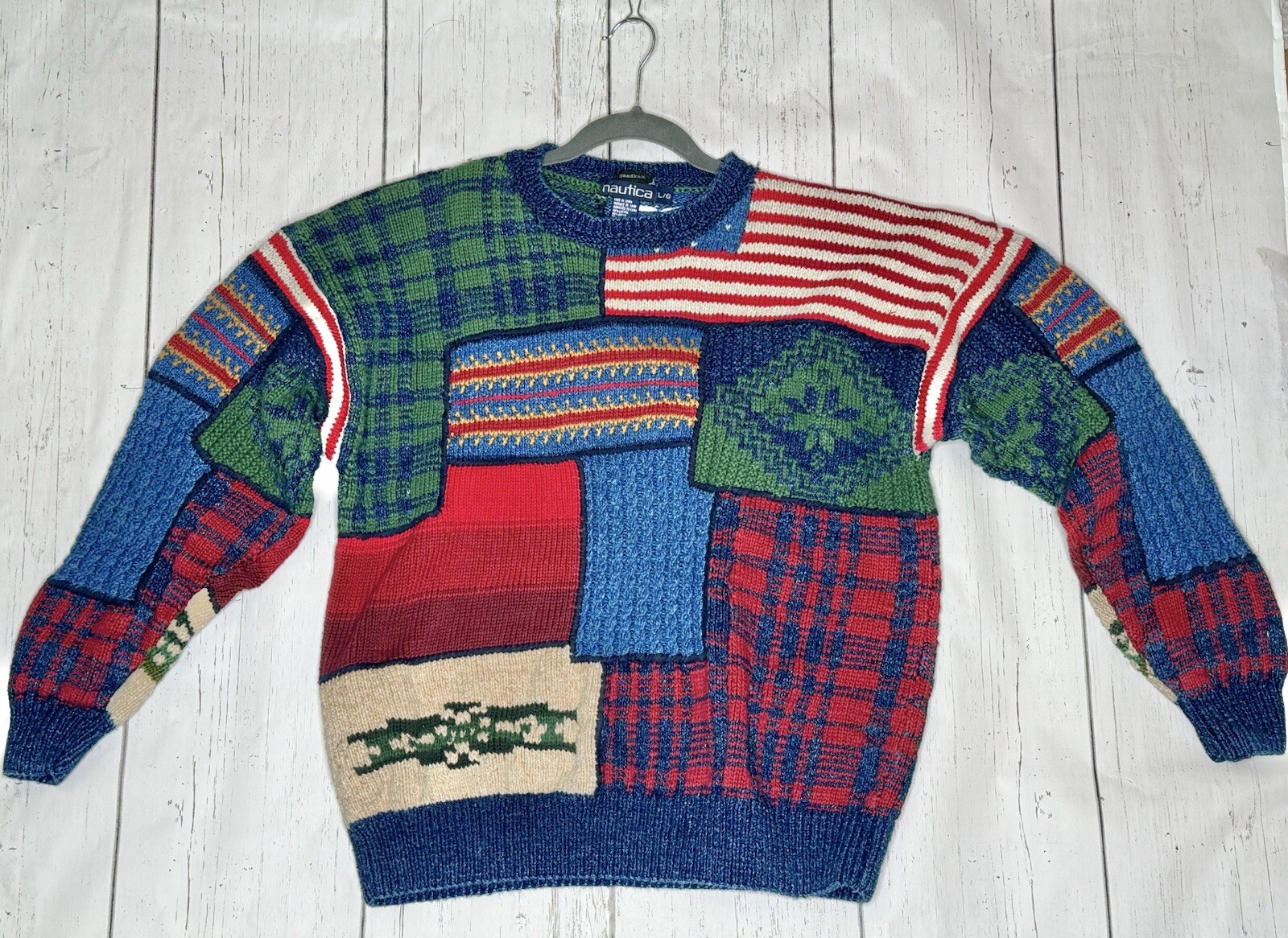 【希少】90s ［hand knit］ nautica cotton knit Vintage 90s Nautica Hand Knit Cotton Sweater Pullover Size XL