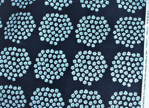 Marimekko fabric Puketti jeans blue/green by Annika Rimala 145x100cm