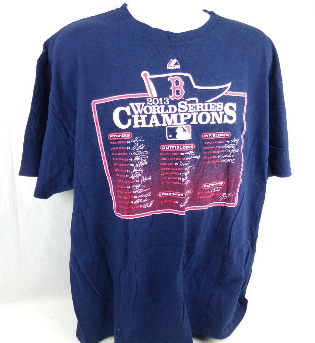 Boston Red Sox 2013 World Series Champions Tee Shirt 2XL Blue Team Players  List