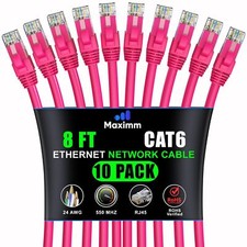 10-Pack 8 ft Pink Cat 6 Ethernet Cable High-Speed UTP LAN Network Cord