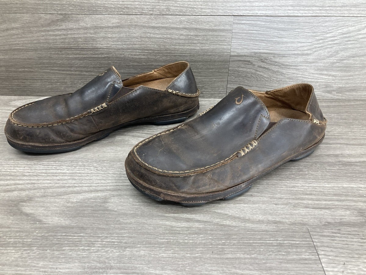 OluKai Moloa Mens 11 Brown Leather Casual Shoes Slip On Comfort Loafers Slides Moloā Men main image 3