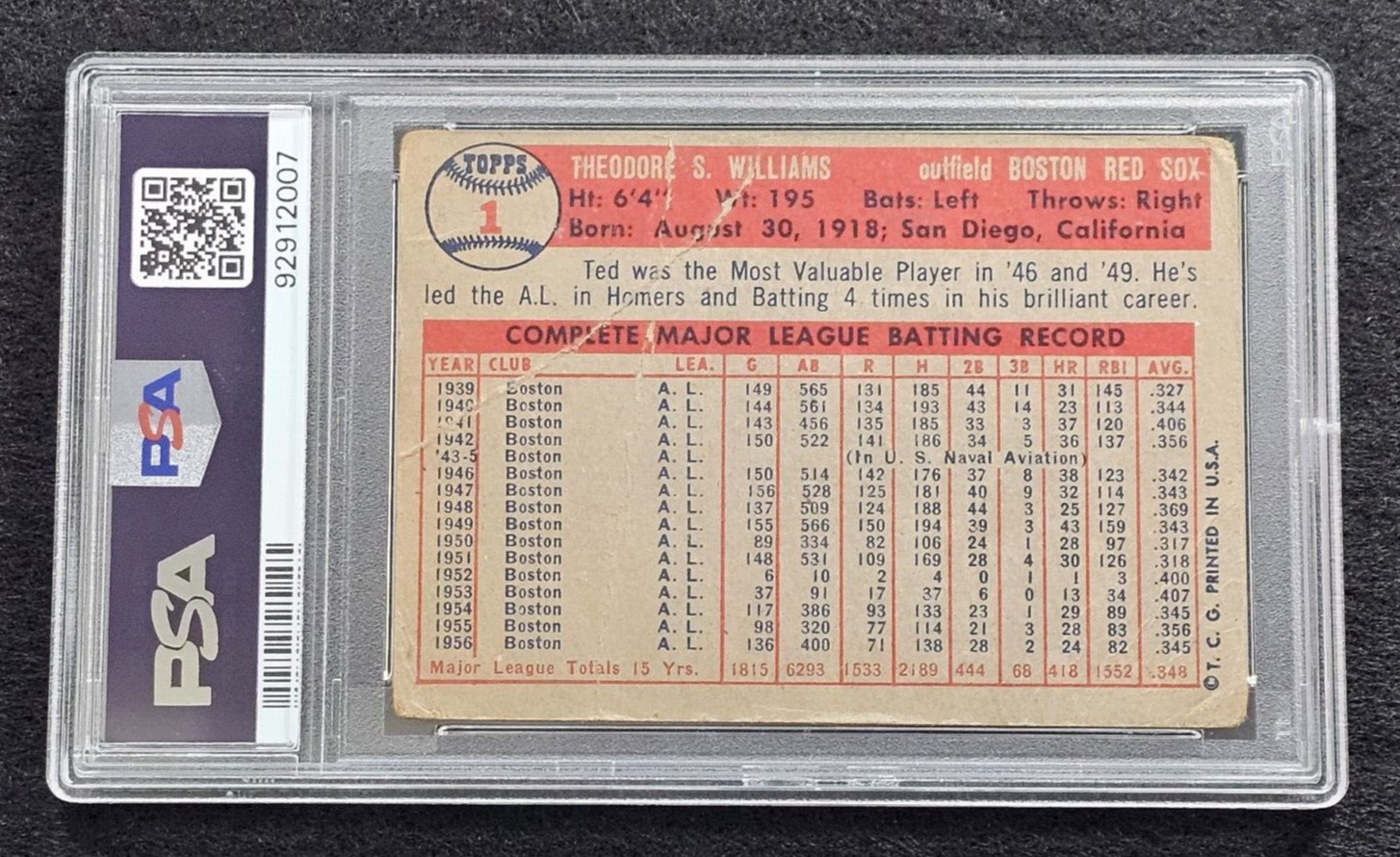 Rare 1957 TED WILLIAMS Signed Topps Card-HOF-BOSTON RED SOX-PSA 10 Auto view 4