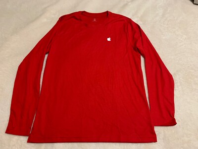 Apple Inc Rot Gesticktes Logo Lang Ärmel XL 100% Weiche Baumwolle DAMEN