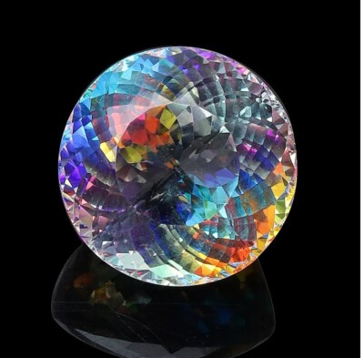 380 Ct GIE  Certified Natural Round Cut Rainbow Color  Mystic Quartz Gemstone