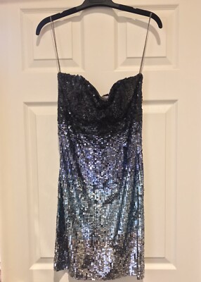 alice and olivia ombre sequin dress Alice and Olivia New Blue Silver Ombre Sequin Mini Cocktail Party Dress  Size 6
