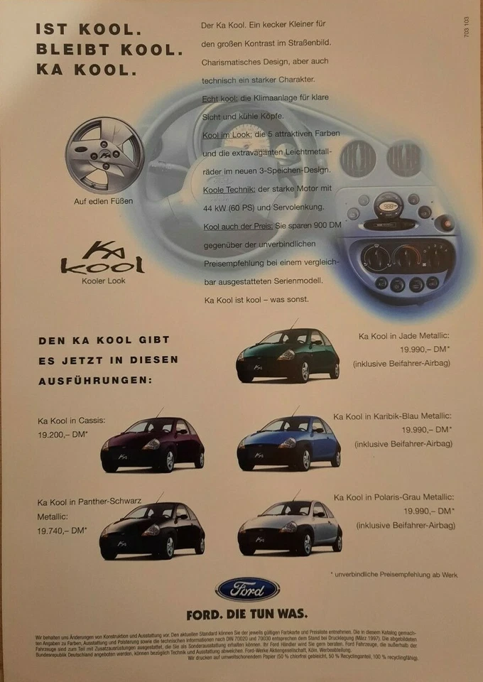 FORD KA KOOL car sales brochure. Auto literature prospekt / catalog. German text - Image 3 of 4