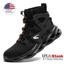 Mens High Top Work Boots Black Safety Shoes Indestructible Steel Toe Sneaker