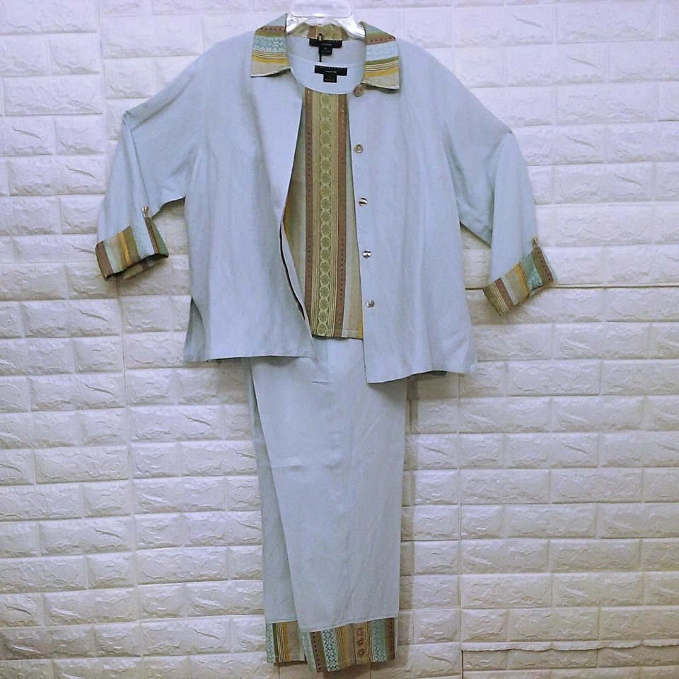 Conjunto De Colección David Dart 3 Piezas Seda Lino Talla L Brocado Chaqueta Tanque Pantalones Bolsillos Foto 2 de 4