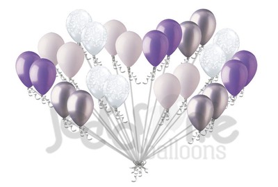 24pc Elegant Clear Damask Lavender Silver Latex Balloons Party
