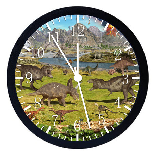 Dinosaur Black Frame Wall Clock Nice For Gifts or Decor W34