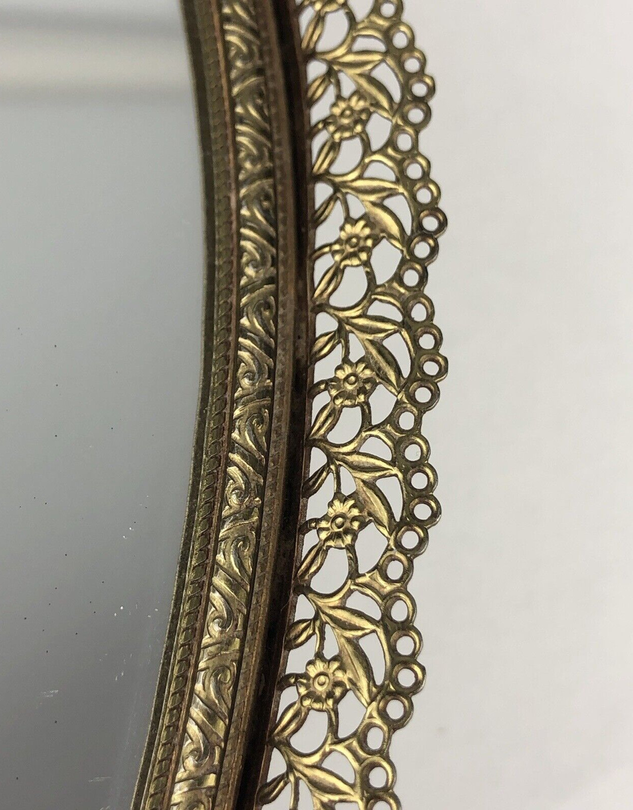 MATSON Sunflower Vanity Mirror Tray Flowers Dahlia Leaves Gold Tone Vintage