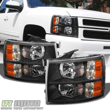 Blk 2007-2014 Chevy Silverado 1500 2500HD Replacement Headlights Lamp Left+Right