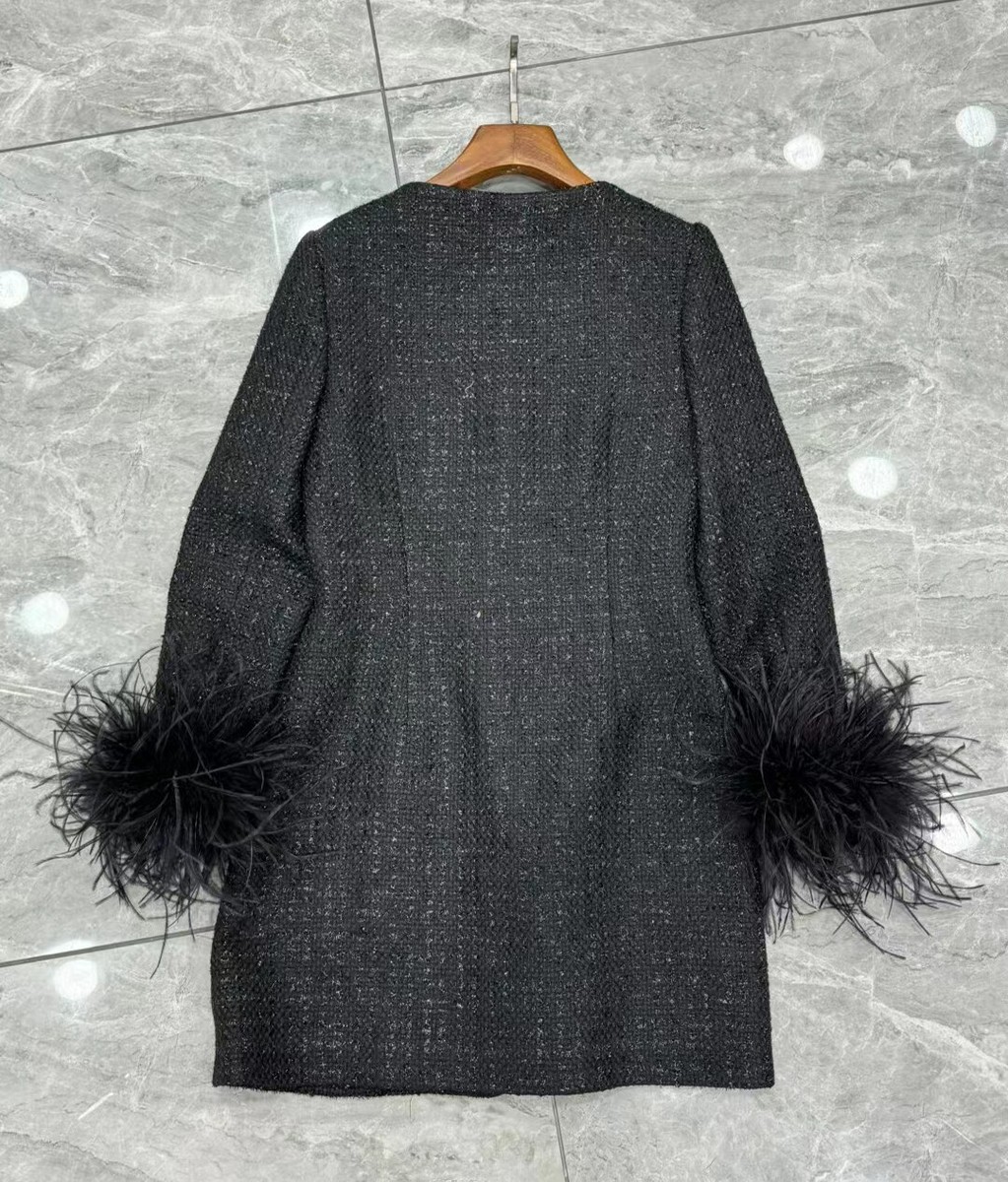 black boucle feather mini dress SELF-PORTRAIT Feather-trimmed boucl minidress  Petite Chrie