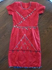 Handmade Traditional dress Red Zip Up Back Beaded Front