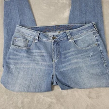 Jag Women Jeans 20W Straight Leg Slight Distressed Cropped Medium Blue Denim Zip