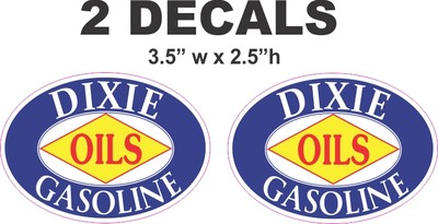 2 Oval Dixie Oils Gasoline Vinyl Decals
