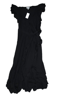 Sofia Vergara Layered Ruffle Wrap Maxi Dress Layered Short Sleeve Black Womens M