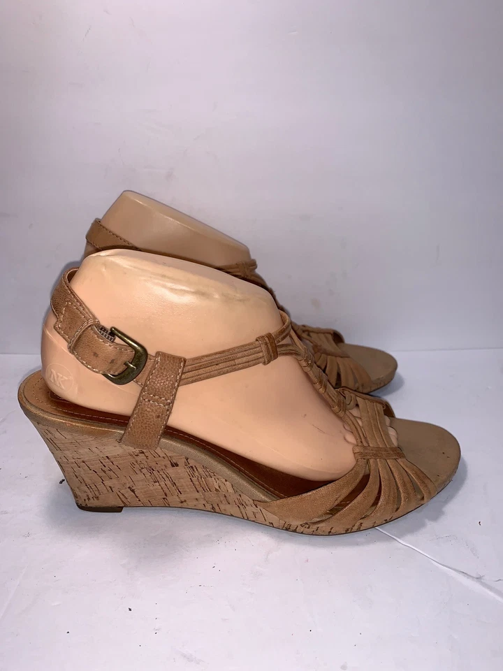 CLARKS SZ 10 M 棕色皮革吊带女式楔形鞋 HHR4-9 — 第 3/4 张图片