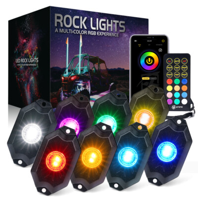 Xprite RGBW LED Rock Lights Neon Kit Remote Control Bluetooth For Jeep Truck UTV