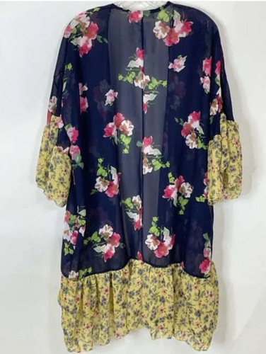 NEW Boho Floral Kimono Cardigan Open Front Ruffle Bell Sleeve Light Layer Size S - Picture 2 of 9