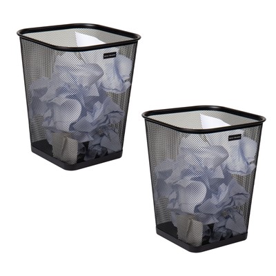  Mesh Trash Can, Waste Paper Basket, Square, Metal, Set of 2, Black