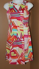 NINE WEST Multicolor Candy Tango Dress NWT Pleated Skirt Cut Out Top Pockets 12
