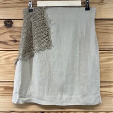 Vtg Dorothy Schoelen Skirt Beige Linen Blend Silk Contract Small Mini B154