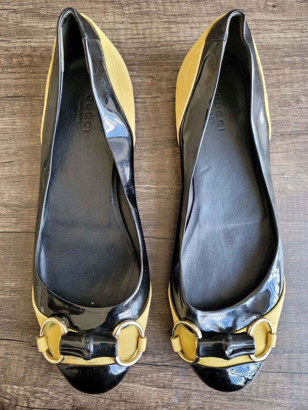 Plats plats de ballet en cuir verni noir bambou cheval taille 37,5 États Unis 7,5.
